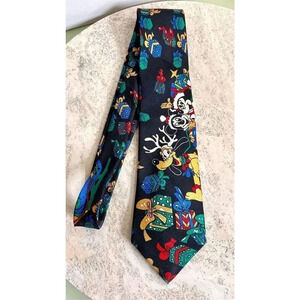Disney Mickey Mens Unlimited Black Red Green Vintage Christmas Presents Necktie